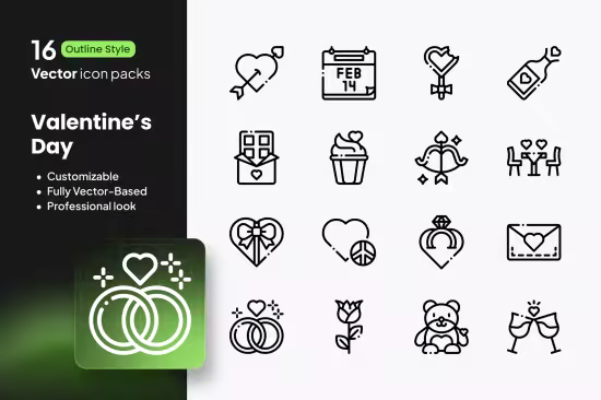 EE - Valentine’s Day Outline Icons JSVHUKL