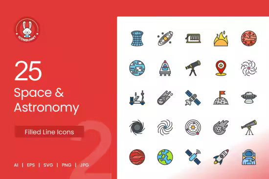 EE - 25 Space &amp; Astronomy Filled Line Icons 3RJVM2R