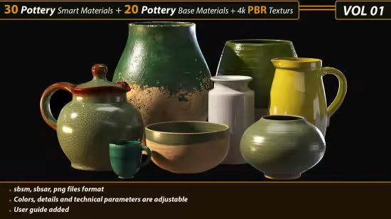 Artstation - 30 Pottery Smart material + 20 Pottery Base Material + 4k PBR Textures _Vol01