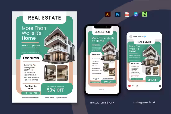 EE - Green Modern Real Estate Flyer Set 3AA9QAS