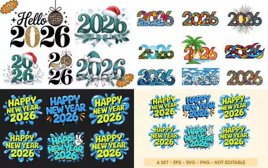 Happy New Year 2026 Stickers Bundle
