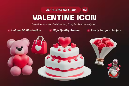 EE - Valentine Icon 3D Illustration Pack V3 ERLTY89