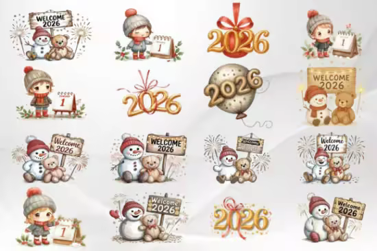 Cute 2026 New Year Clipart Bundle