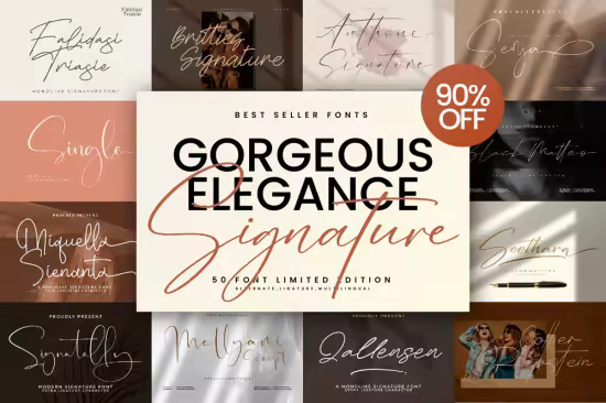 Gorgeous and Elegant Signature Font Bundle - 50 Premium Fonts