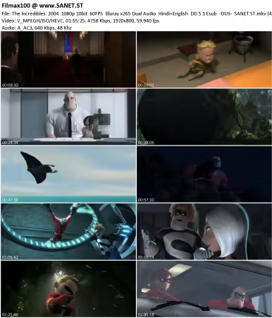 The Incredibles 2004 1080p 10bit 60FPS Bluray x265 Dual Audio Hindi+English DD 5.1 Esub -DUS-