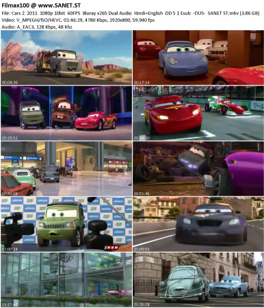 Cars 2 2011 1080p 10bit 60FPS Bluray x265 Dual Audio Hindi+English DD 5.1 Esub-DUS-