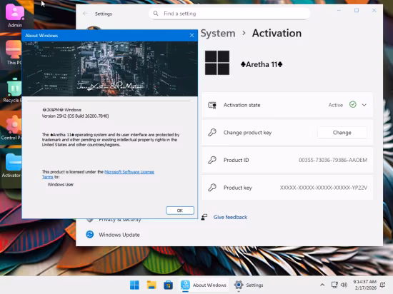 Windows 11 Pro Lite 25H2 Build 26200.7840 Aretha 11 Edition