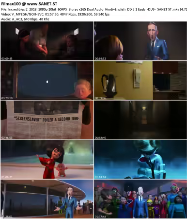 Incredibles 2 2018 1080p 10bit 60FPS Bluray x265 Dual Audio Hindi+English DD 5.1 Esub -DUS-