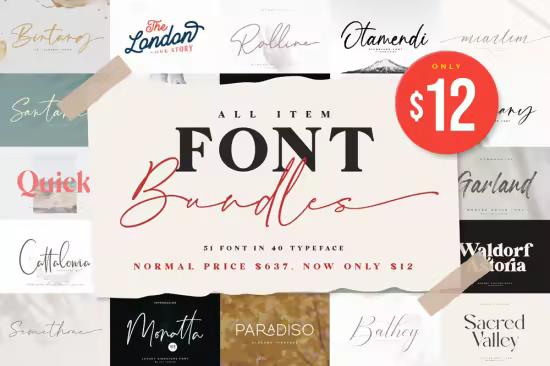 All Item Font Bundles - 51 Premium Fonts