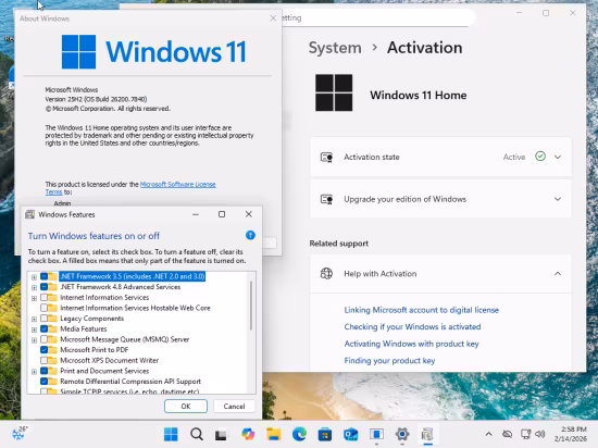 Windows 11 Aio 16in1 25H2 Build 26200.7840 (No TPM Required) Preactivated Multilingual February 2026