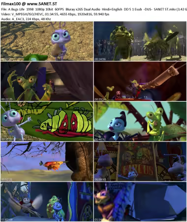 A Bugs Life 1998 1080p 10bit 60FPS Bluray x265 Dual Audio Hindi+English DD 5.1 Esub-DUS-