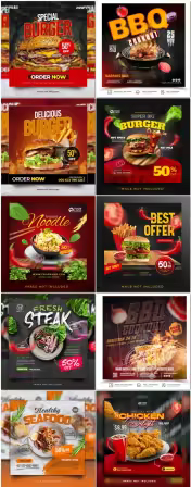 Flyer food and drink social media post, psd banner set vol 185