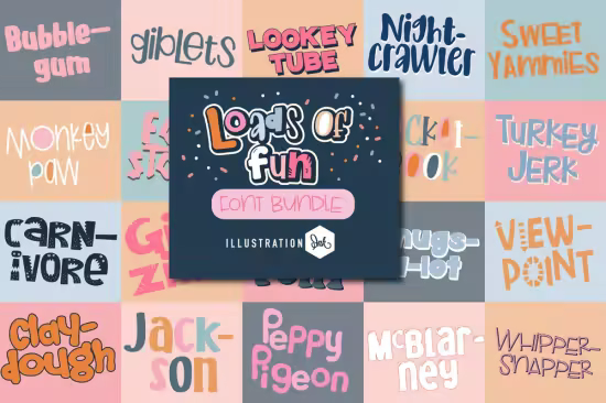 Loads of Fun Font Bundle - 20 Premium Whimsical Hand-crafted Fonts