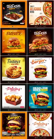 Flyer food and drink social media post, psd banner set vol 187