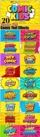20 Comic text effects, styles, fonts in vector set