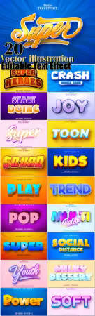 20 Editable Text Effect Collection of Colorful, Font Style Vector