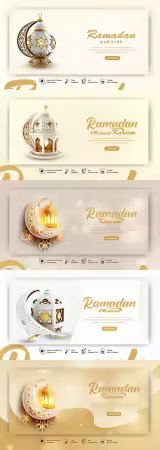 PSD ramadan kareem social media banner with a gold background and lantern