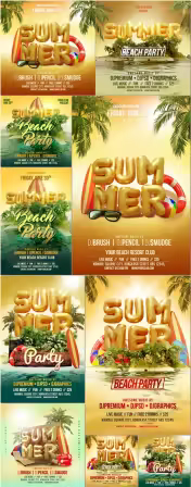 Beach summer party social media post invitation psd flyer template