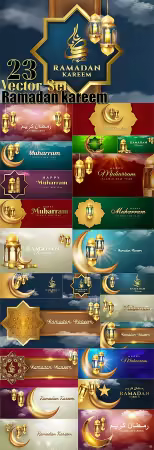 Ramadan Kareem, 23 Islamic greeting card vector design