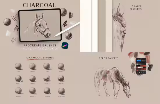 Charcoal Brushes Pack for Procreate