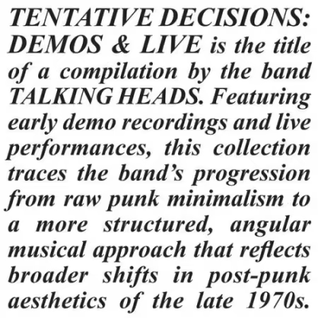 Talking Heads - Tentative Decisions: Demos &amp; Live (2026)