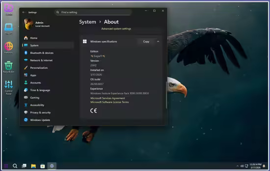 Windows 11 Pro Lite 25H2 Build 26200.8037 Eagle11 Edition