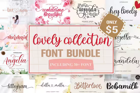 Lovely Collection Font Bundle - 30 Premium Fonts