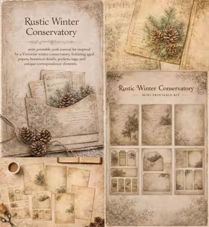 Rustic Winter Conservatory Printable Junk Journal Kit