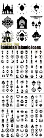 20 Ramadan islamic lantern icons in vector
