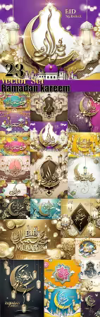 Ramadan kareem, 23 vector card with arabic calligraphy