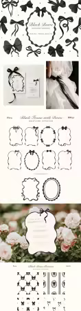 Black Bows Ribbon - Watercolor Clipart Collection