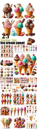 Summer colorful ice cream sweet and tasty dessert - 25 vector collection