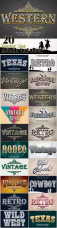 20 Retro vintage design style typography editable text effect template in vector