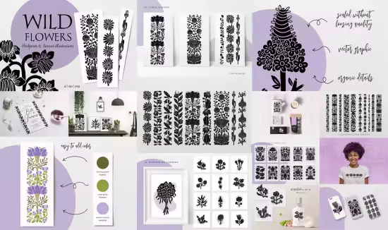 Wild Flowers - Botanical &amp; Linocut Illustrtations