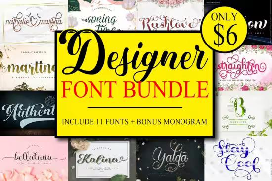 Designer Font Bundle - 11 Premium Fonts with Bonus Monogram