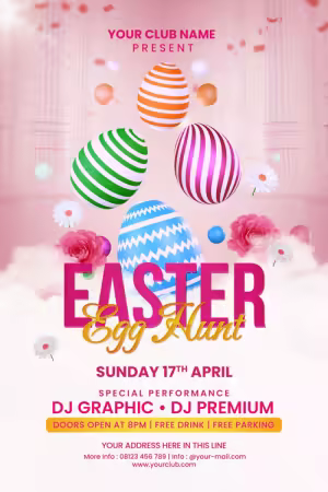 PSD easter day egg hunt celebration for social media post or flyer invitation vol 3