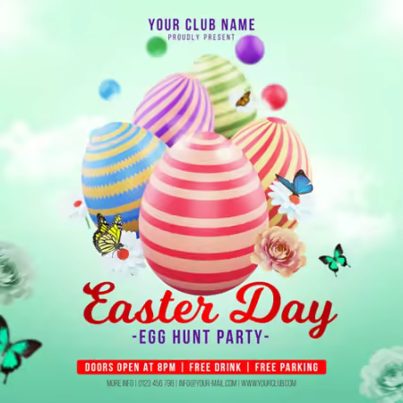 PSD easter day egg hunt celebration for social media post or flyer invitation