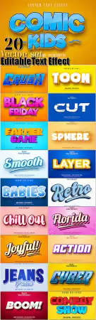 20 Editable Vector Text Effect Set, Font Style