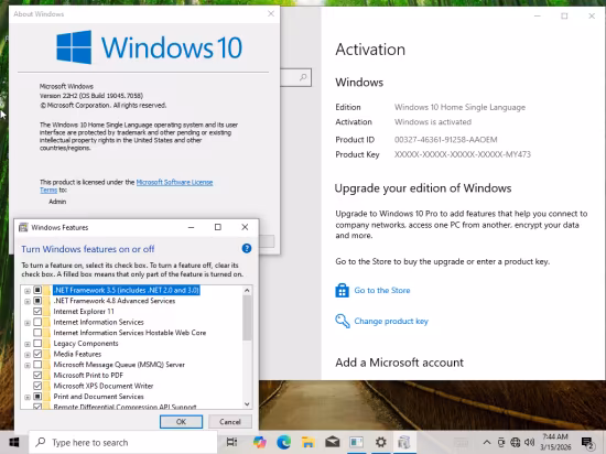 Windows 10 22H2 build 19045.7058 Aio 16in1 Multilingual Preactivated March 2026