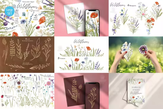 Watercolor Wildflower Clipart