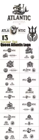 Vintage classic unique queen atlantis luxury restaurant hotel boutique hotel logo template