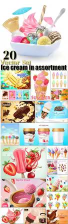 Ice cream in assortment 20 vector illustrations collection