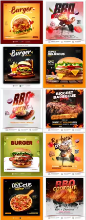 Flyer food and drink social media post, psd banner set vol 186