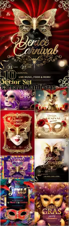 Venice carnaval Mardi Gras vector set