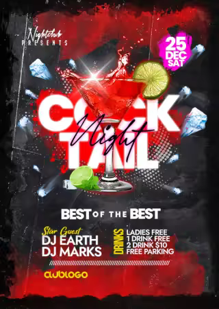 Cocktail Night Party Flyer PSD Template