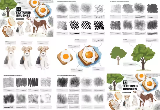 32 Textured Brushes for Procreate