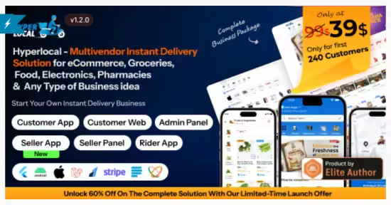 Codecanyon - Hyperlocal v1.2.0 - Multivendor eCommerce, Grocery, Food, Pharmacy Flutter Delivery app - Admin &amp; Website 61119699