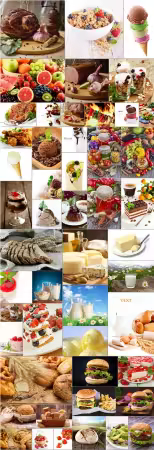 Food, fruits, vegetables, meat, fish and desserts - 50 stock photo collection