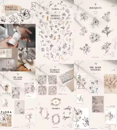 INKED FLOWERS Line Art Set