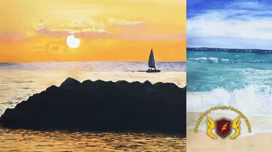 Seascape Oil Painting : Paint Waves and Sunset
